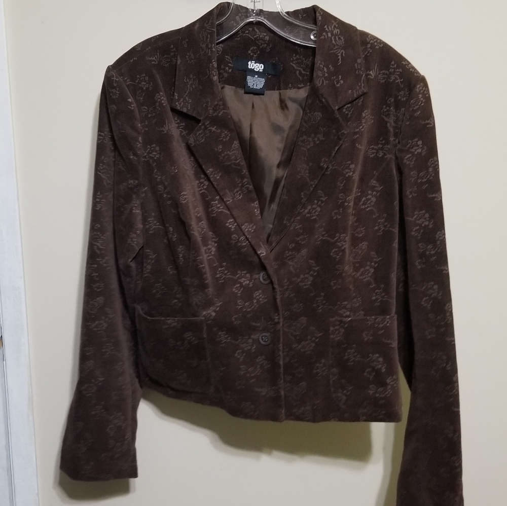 Togo Blazer Brown Floral Office Casual 16 Brushed Cotton